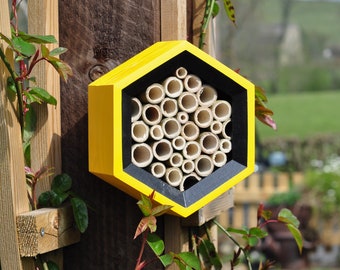 Bee Hotel - Honeycomb Solitary Bee House - Mason Bee - Gift for Gardeners - Yellow/Black - Gardner Gift - Hexagon Bee House - Garden
