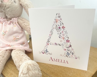 Personalised 1st Birthday Card for Girls | Baby Name Initial Card | 2nd Birthday Card for Girl | New Baby Card | Flower 1st Birthday