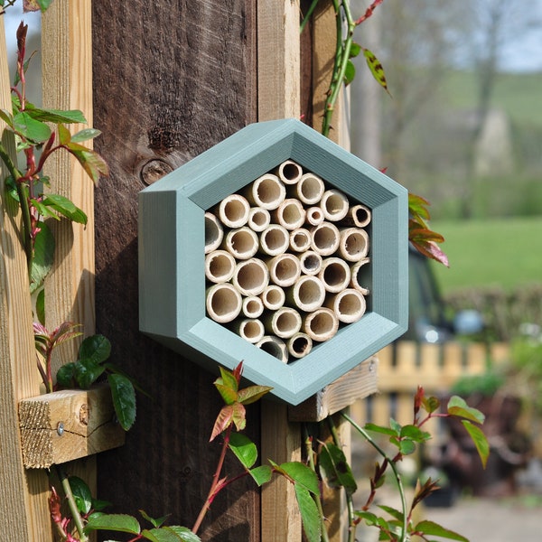 Bee House - Honeycomb Solitary Bee House - Bee Hotel - Gift for Gardeners - Green - Gardner Gift - Hexagon Bee House - Garden Decor