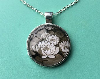 Peaceful Water Lilies Pendant Necklace | Original Elegant Illustrated Floral Jewelry