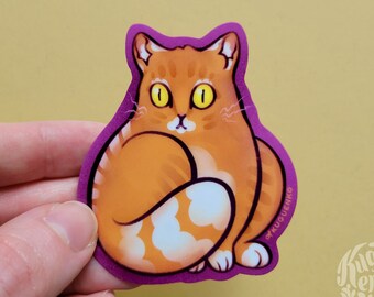 Scaredy-cat Waterproof Vinyl Sticker | Cute Orange Cat Decor