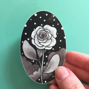 Rose in Night Sky Sticker Illustrated Weatherproof Vinyl Flower Sticker image 1