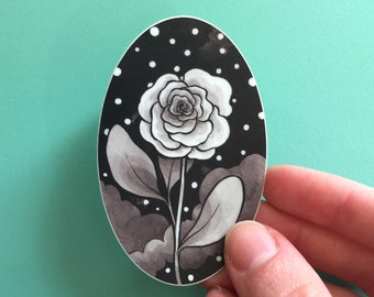 Rose in Night Sky Sticker | Illustrated Weatherproof Vinyl Flower Sticker
