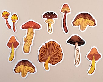Earthy Mushrooms Waterproof Vinyl Stickers | Handmade Cute & Cozy Autumnal Die Cut Stickers