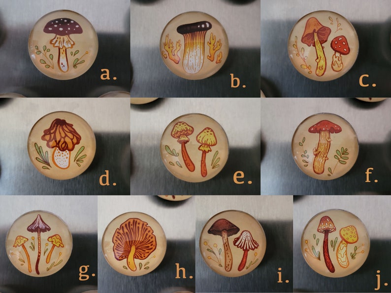 Earthy Mushrooms 1 Handmade Magnets Cute & Cozy Autumnal Round Fungi Magnets image 5