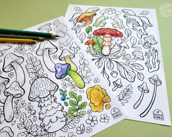 Printable Mushroom Coloring Pages | Pack of 2