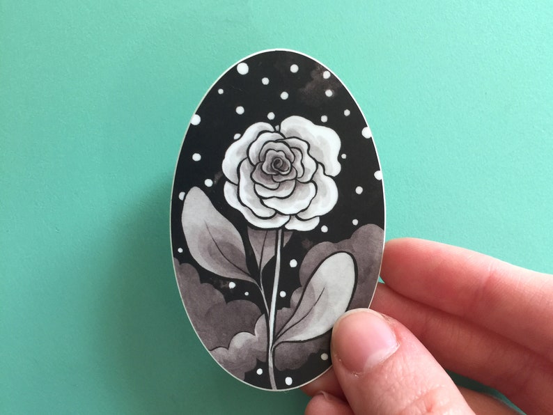 Rose in Night Sky Sticker Illustrated Weatherproof Vinyl Flower Sticker image 1