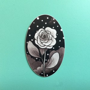 Rose in Night Sky Sticker Illustrated Weatherproof Vinyl Flower Sticker image 2