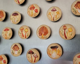 Earthy Mushrooms 1" Handmade Magnets | Cute & Cozy Autumnal Round Fungi Magnets