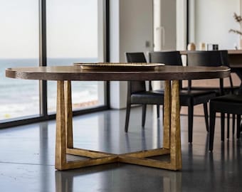 T-Brace Round 60” Waxed Oak Brass Restoration Hardware RH Dining Table
