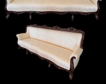 6p Italian 19th C. Renaissance Revival Damask Sofa Settee Armchair Set