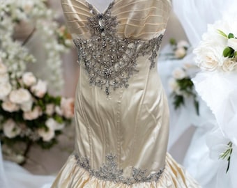 Gianfranco Ferre Evening or Wedding Gown, Crystal Jeweled Ivory