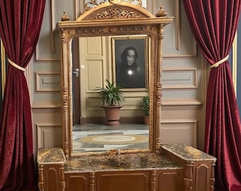 Custom Elegant Vintage Rococo French Italian Marble Top Entry Way Console w/ Large Mirror