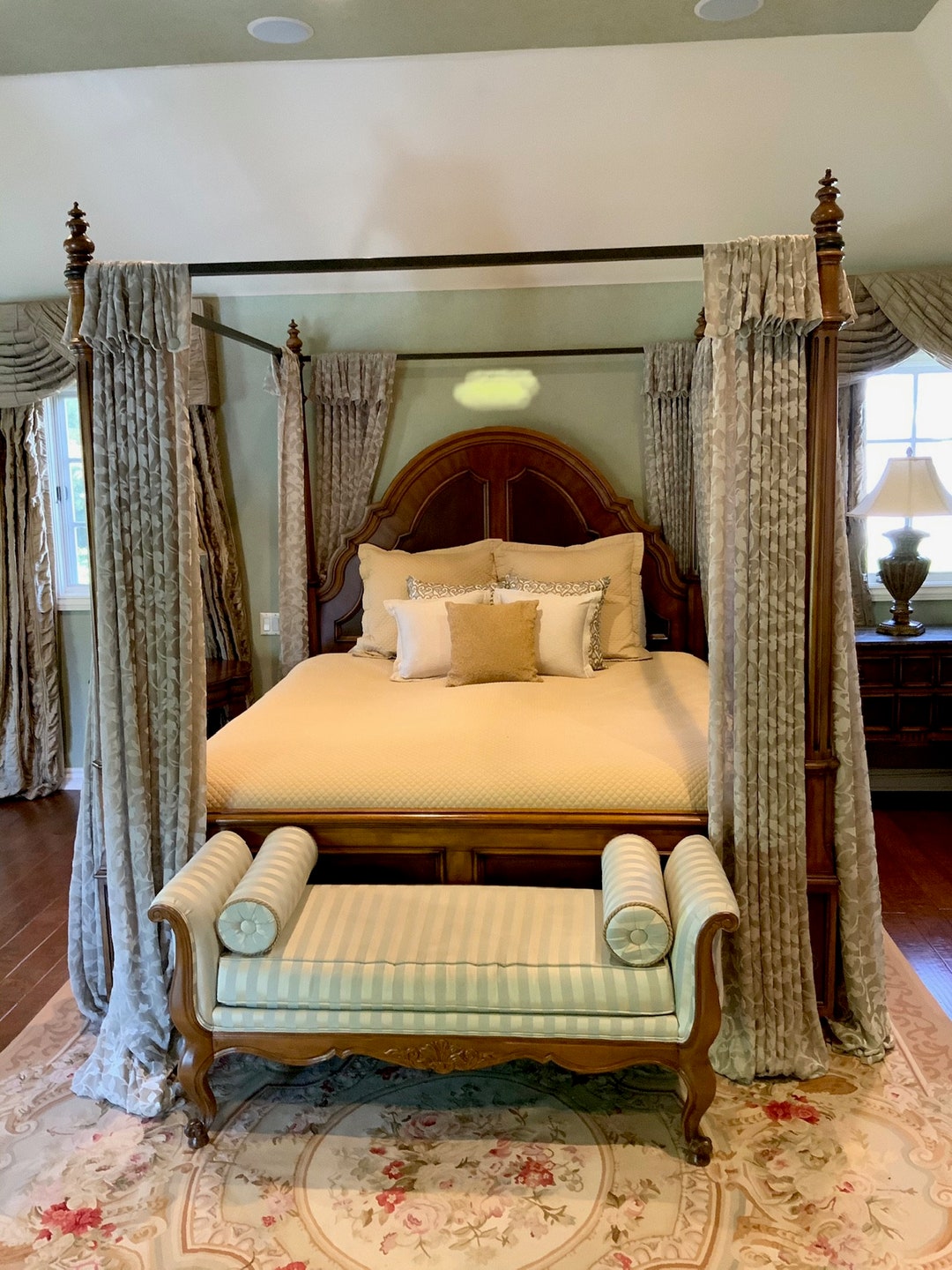 Ethan ALLEN Cal King Traditional WOOD Canopy Bed W/ CURTAINS Etsy