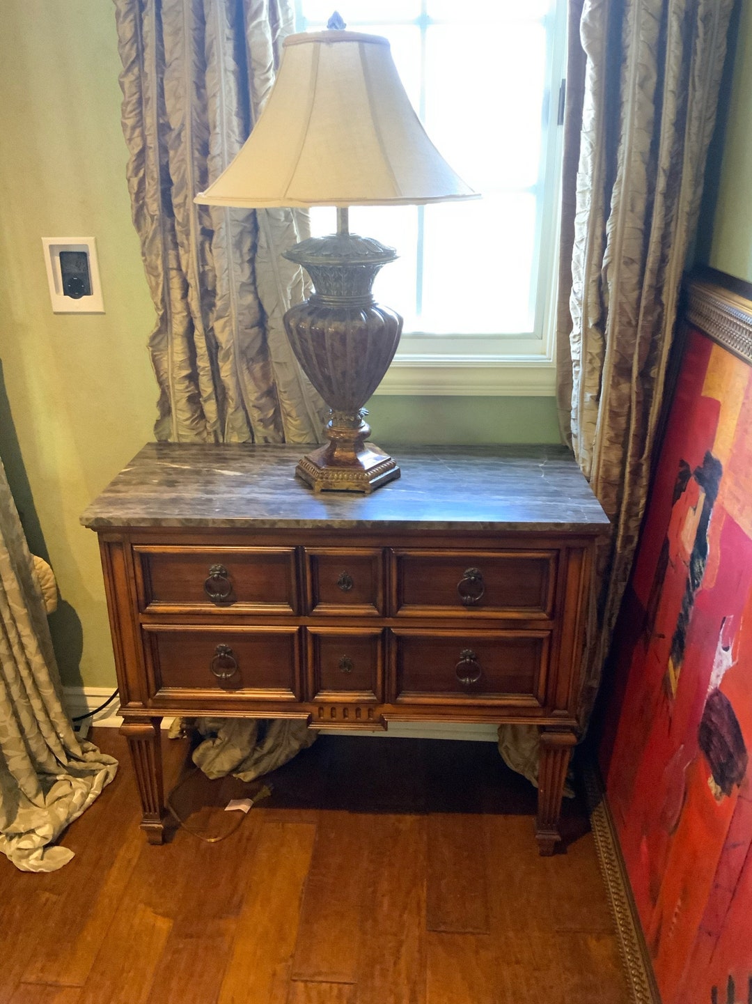 VINTAGE Traditional 2 Drawer Wood Granite TOP Nightstand Side Etsy