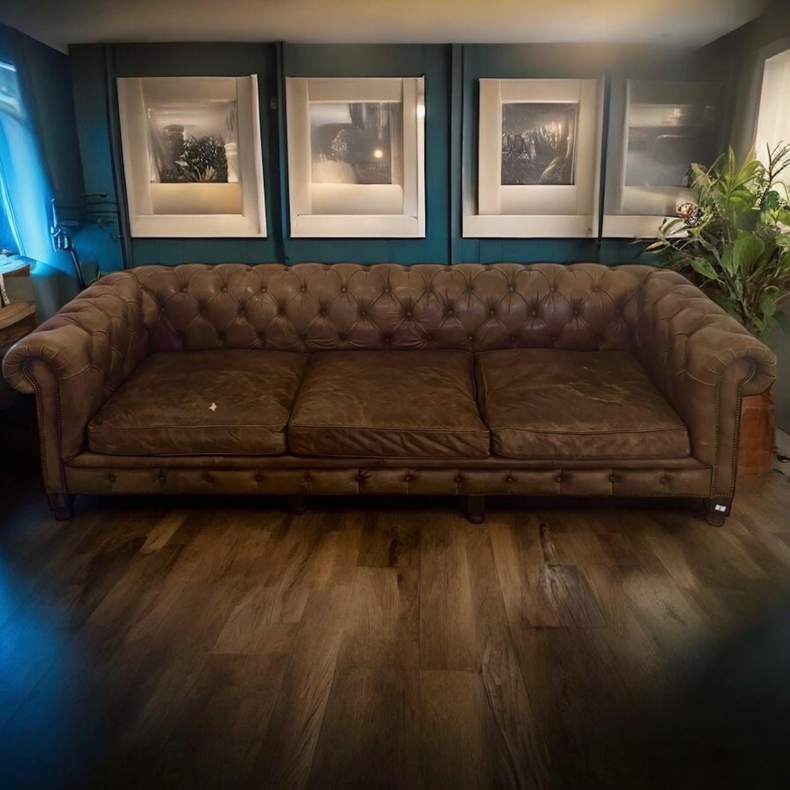Restoration Hardware RH Kensington Chesterfield Vintage Leather Sofa Couch