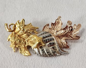 Vintage 1996 Avon Tones of Autumn 3 Leaf Brooch Maple Birch Oak Leaves 3 Colors