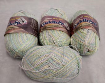 4 Skeins Caron Cuddlesoft Baby Yarn Color 8395 Pastels Blue Yellow Green Pink Ombre 1.75 oz.