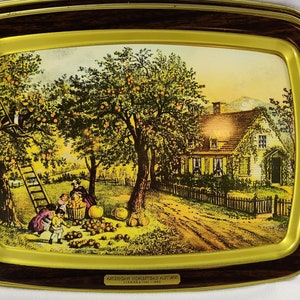 Set of 3 Vintage Metal Trays American Homestead Currier & Ives  1868 Autumn