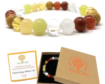 Positive Energy Crystal Gemstone Bead Bracelet - Healing Crystal bracelet - Vitality Bracelet - Joy Crystals - S/M/L/XL