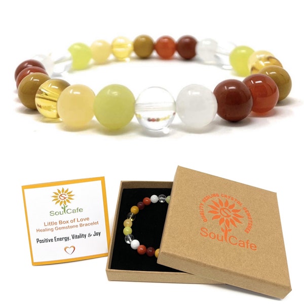 Positive Energy Crystal Gemstone Bead Bracelet - Healing Crystal bracelet - Vitality Bracelet - Joy Crystals - S/M/L/XL