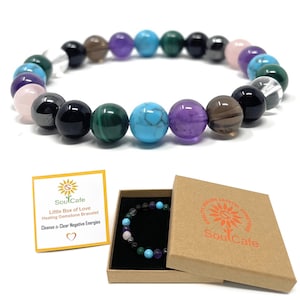 Cleanse and Clear Negative Energies Crystal Gemstone Bead Bracelet with Malachite Healing Bracelet SoulCafe Gift Box and Tag S/M/L/XL image 1