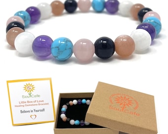 Believe In Yourself Power Bead Bracelet - Stretch Healing Gemstone Bracelet - Crystal Bead Bracelet - Soul Cafe Gift Box & Tag S/M/L/XL