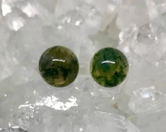 Moss Agate Studs - Sterling Silver Stud Earrings - Healing Gemstone Stud Earrings - Earring Gift - 8mm Crystal Studs