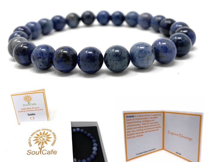 Sodalite Power Bead Crystal Bracelet - Healing Crystal Gemstone Bracelet - Soul Cafe Gift Box & Tag