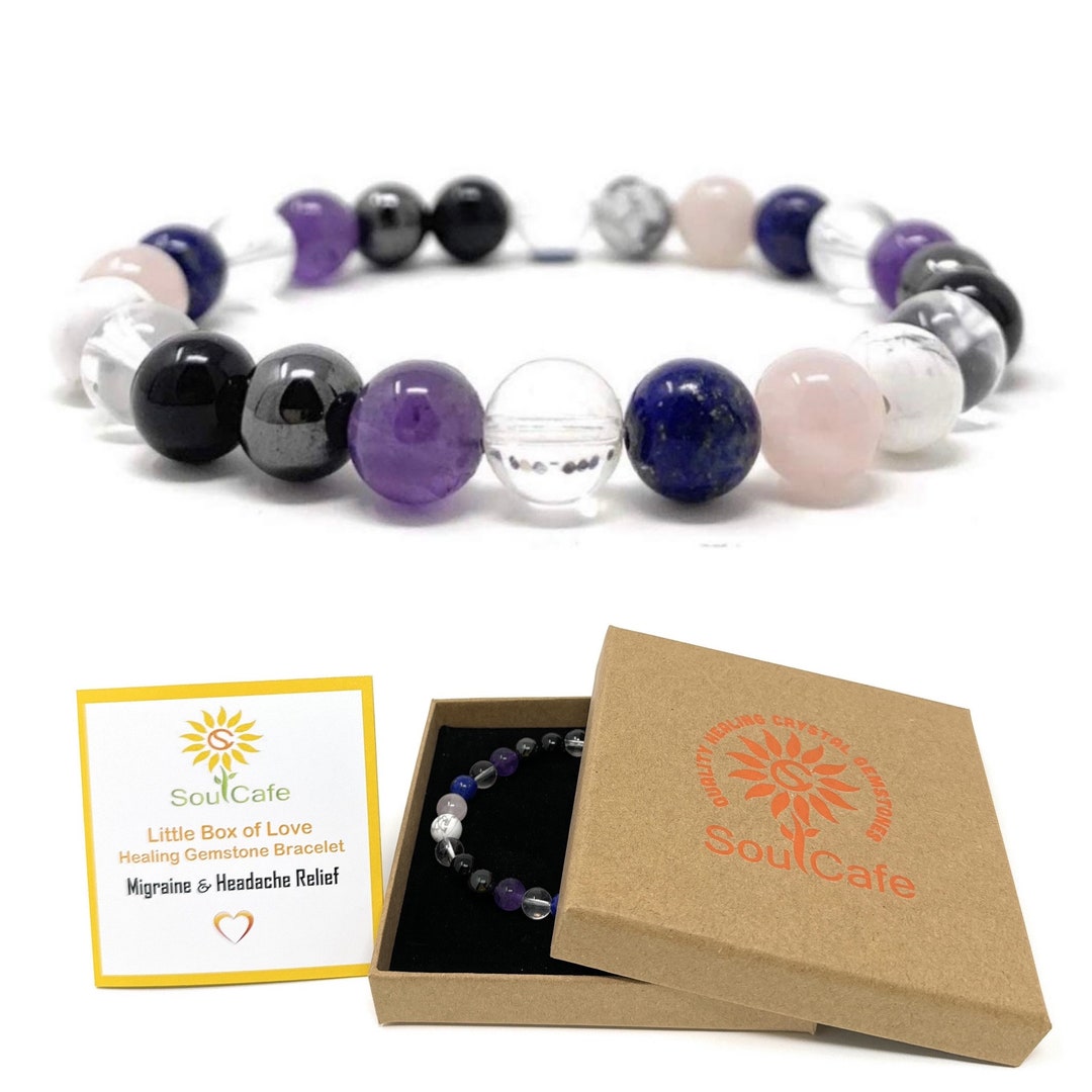 thumbnail image 2 of Meaningful Charm Amethyst & Labradorite Migraine Relief Bracelet - Hope Healing Gift 2 of 5