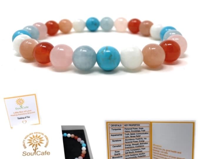 Thinking of You Bracelet - Missing You Gift - Healing Crystal Gemstones - Soul Cafe Gift Box & Tag