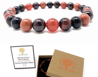 Men's Protection Bracelet - Power Bead Healing Crystal Stretch Bracelet - Gift Box & Information Card - Manifesting Bracelet - S/M/L/Xl