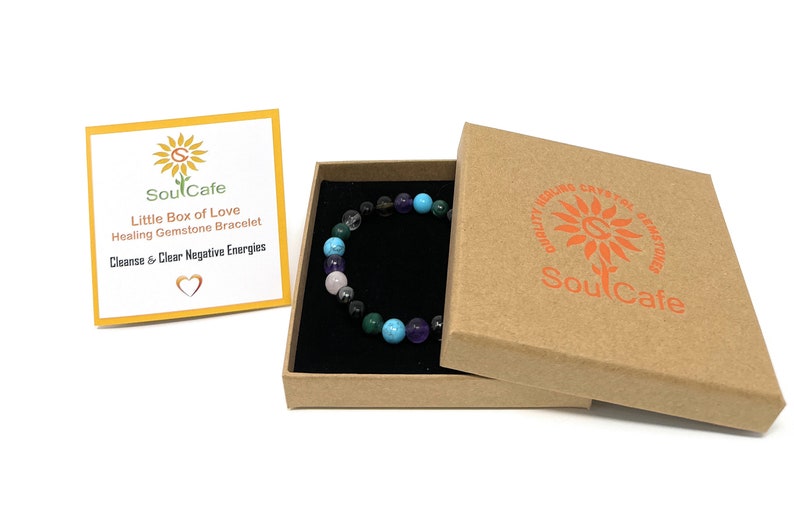 Cleanse and Clear Negative Energies Crystal Gemstone Bead Bracelet with Malachite Healing Bracelet SoulCafe Gift Box and Tag S/M/L/XL image 3