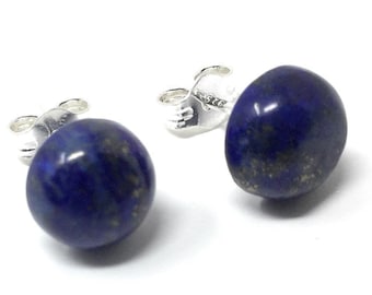 Lapis Lazuli Stud Earrings -  Sterling Silver & Lapis Lazuli Earrings - Healing Gemstones -  8mm Stud Earring