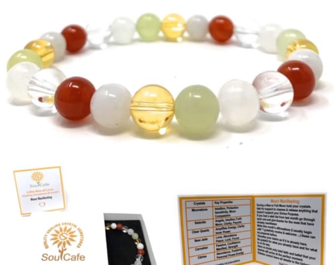 Moon Manifesting Bracelet - Power Bead Bracelet - Healing Crystal Gemstones - Soul Cafe Gift Box & Tag