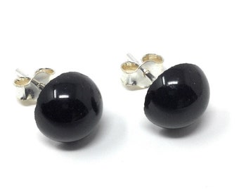 Black Tourmaline Studs -  Sterling Silver & Black Tourmaline Stud Earrings - 8mm - Healing Gemstones - Gift Box and Tag