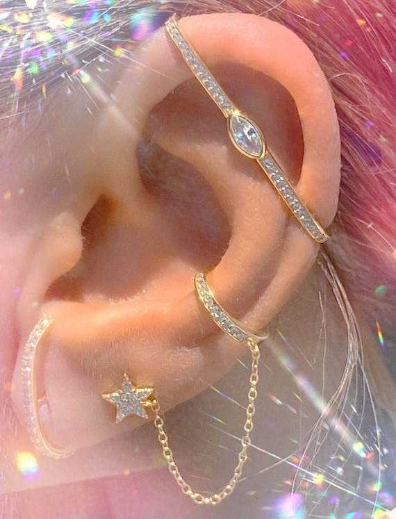 18K Gold Plated Over Sterling Silver Ear Bar, Ear Bar, Dainty Gold Ear Cuff,  Ear Cuff, Unique Ear Cuff, Minimalist Jewelry, Earbar - Etsy