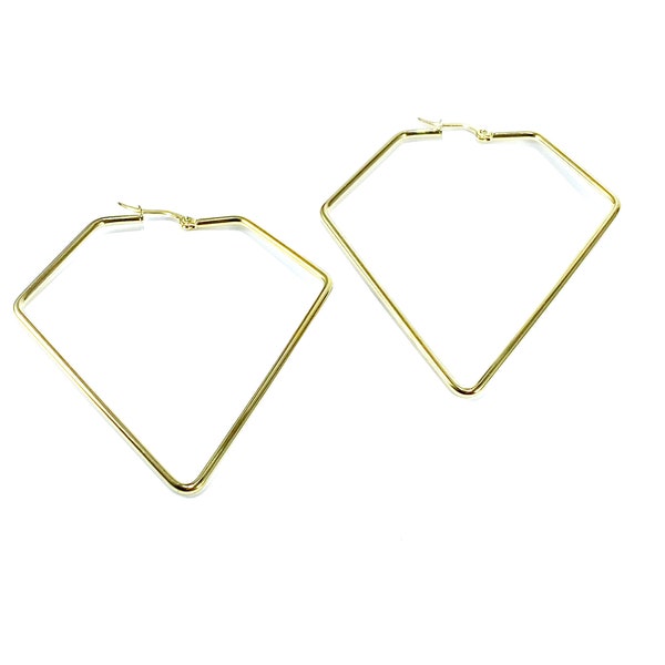 Sleek  rhombus shape earrings, classic yet contemporary . Long geometric drop earrings crafted of the highest quality Stainless Steel, gold