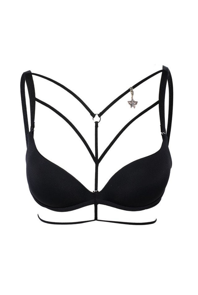 Black WOMAN Strappy Lace Padless Bra 2439847