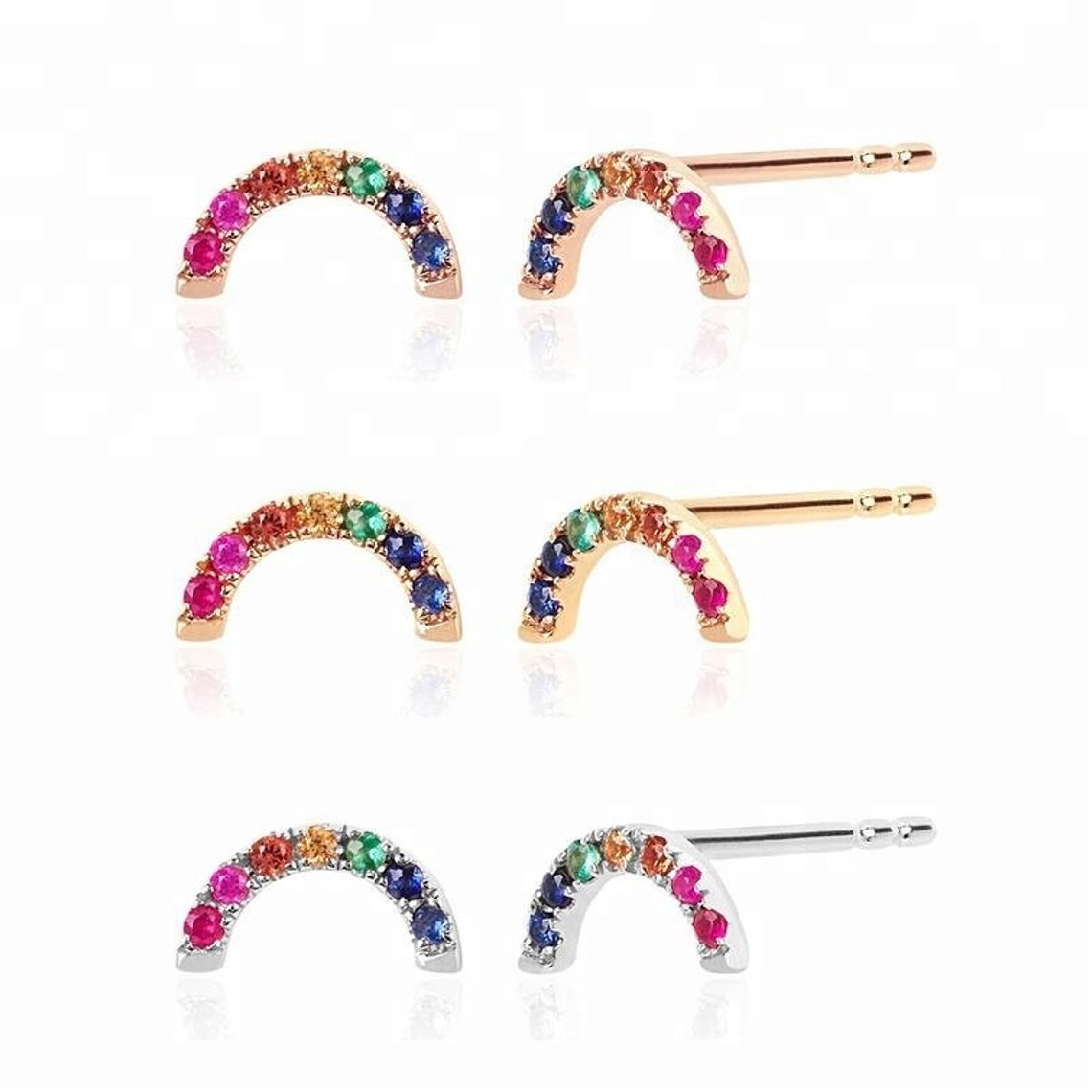Rainbow Studs Earrings Colorful Earrings 14K Goldplated Etsy
