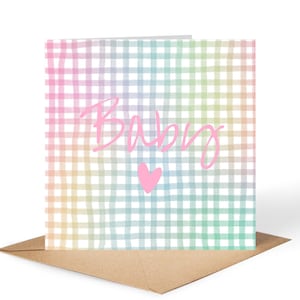 Baby • Pink • Gingham • New Baby Card • Baby Shower • Pregnancy Card • Personalised Card