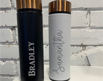 Personalized Stainless Steel Water Bottle - Rose Gold Lid Water Bottle - Custom Engraved Vacuum Insulated Bottle - 16oz