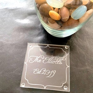 Etched Glass Coaster: Personalized Monogram Wedding Favor