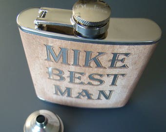 Custom Engraved Wood Flask - Personalized Natural Oak Wood Flask - Oak Wrapped 6 oz Stainless Steel Liquor Flask - Custom Wood Flasks