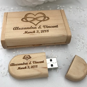 Engraved Maple Wood 32GB USB Thumb Drive with Engraved Wooden Box - Custom Engraved USB Set - USB Wedding Gift - Personalized usb