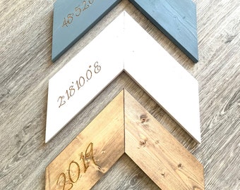 Custom Chevron Arrows Wood Wall Art - Personalized Decor Art Coordinate Locations - Set of 3, 12" x 12" - Custom Orders - Anniversary Gift