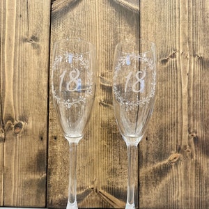 Custom Etched Champagne Flutes: Milestone Birthday Anniversary Toasting Set