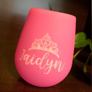 Personalized Silicone Princess Cup - Silicone Wine Beach Cup - Princess Cup - Custom Tiara Silicone Stemless Wine Cup - Qty of 1