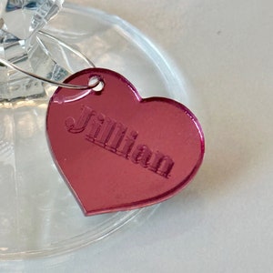Custom Mirrored Acrylic Wine Charm - Personalized Name Gold Wine Charm - Heart Shaped Gold Wine Charm - sold in sets of 5