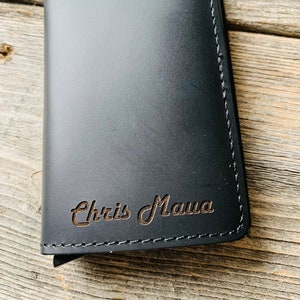 RFID 100% Leather Custom Engraved Personalized Black Leather RFID Credit Card Holder Leather Wallet - Custom Boyfriend Gift